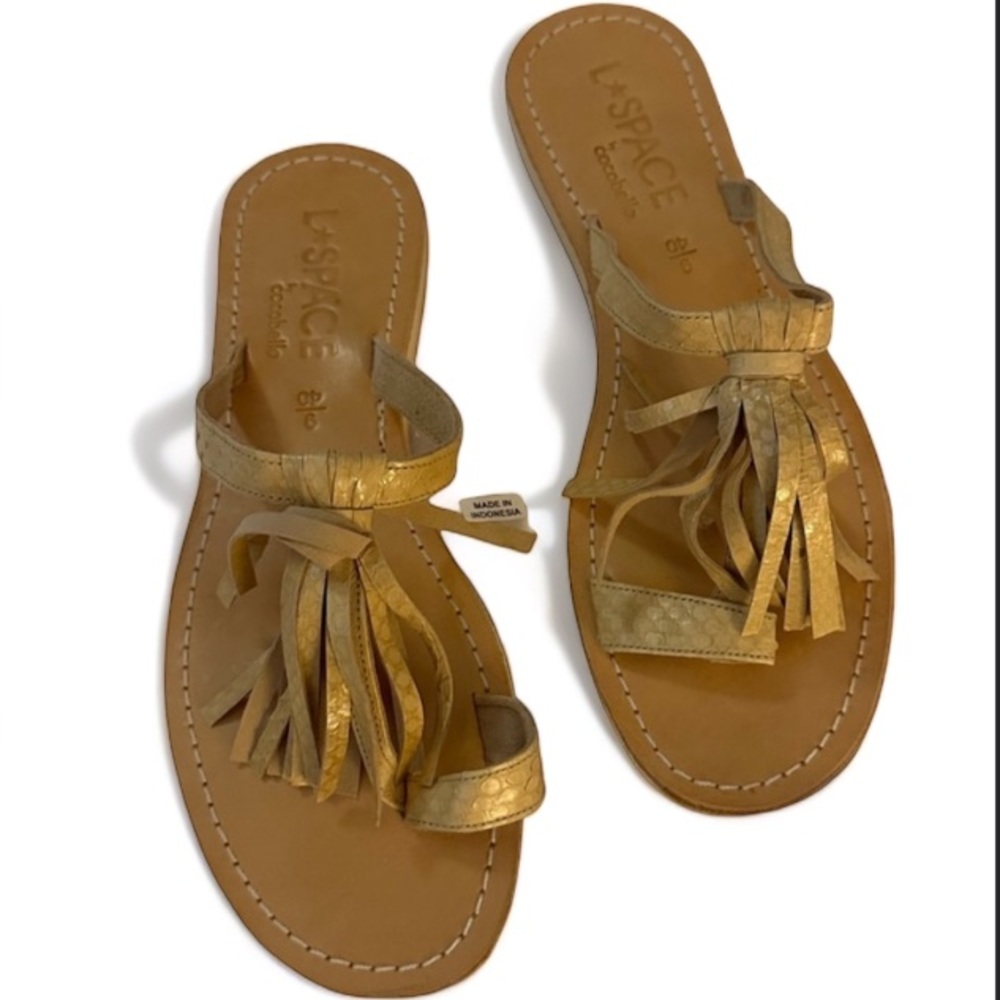 L.Space by Cocobelle Taupe Leather Snakeskin Print Fringe Sandal Size 9/40 US/EU